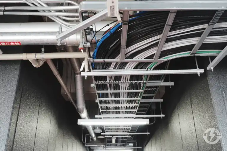 Vista de cables eléctricos en canaleta técnica